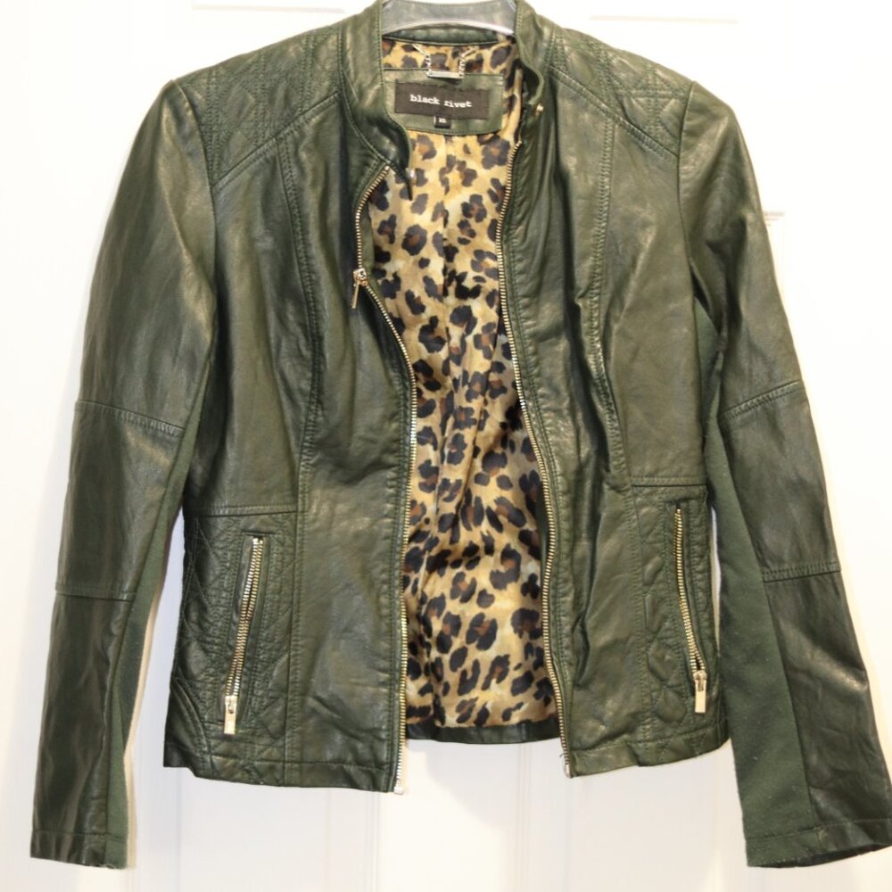 Black Rivet Green Leather Jacket